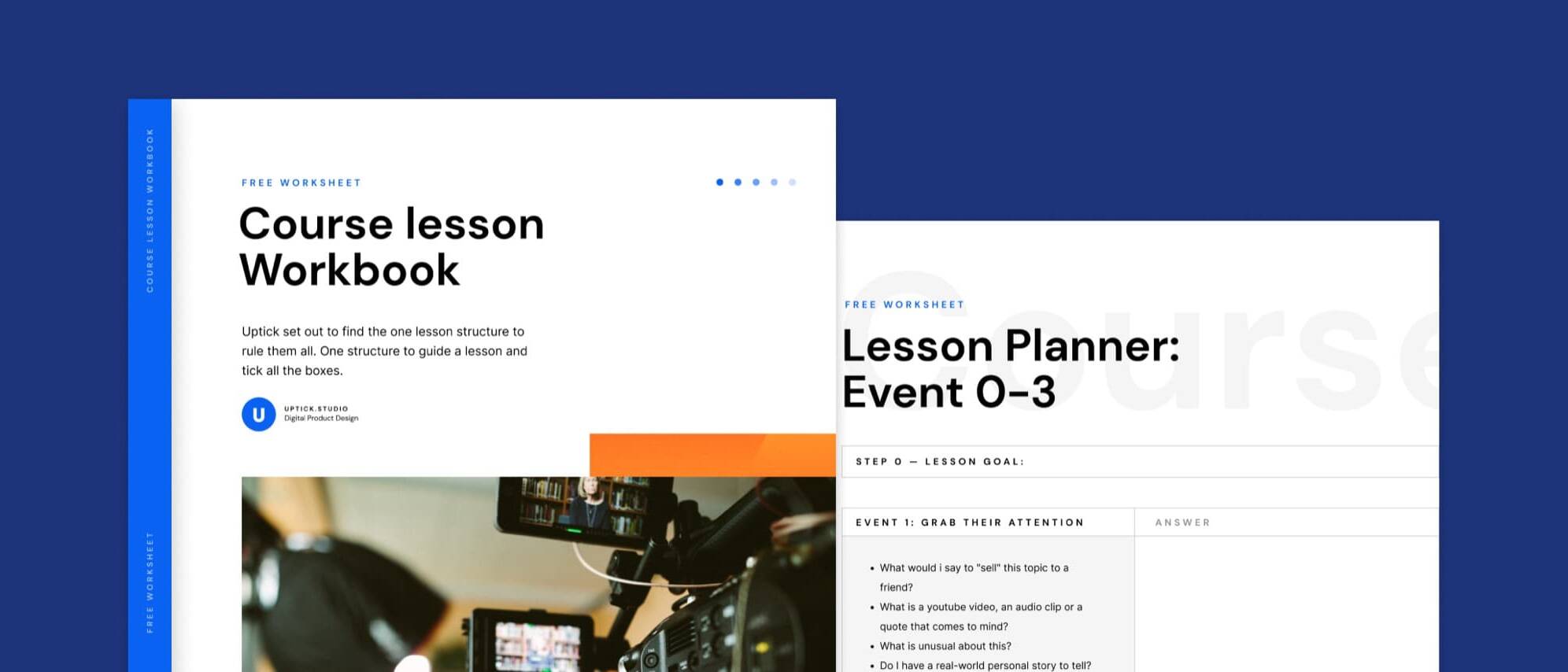 Course planning workbook materials on a desk