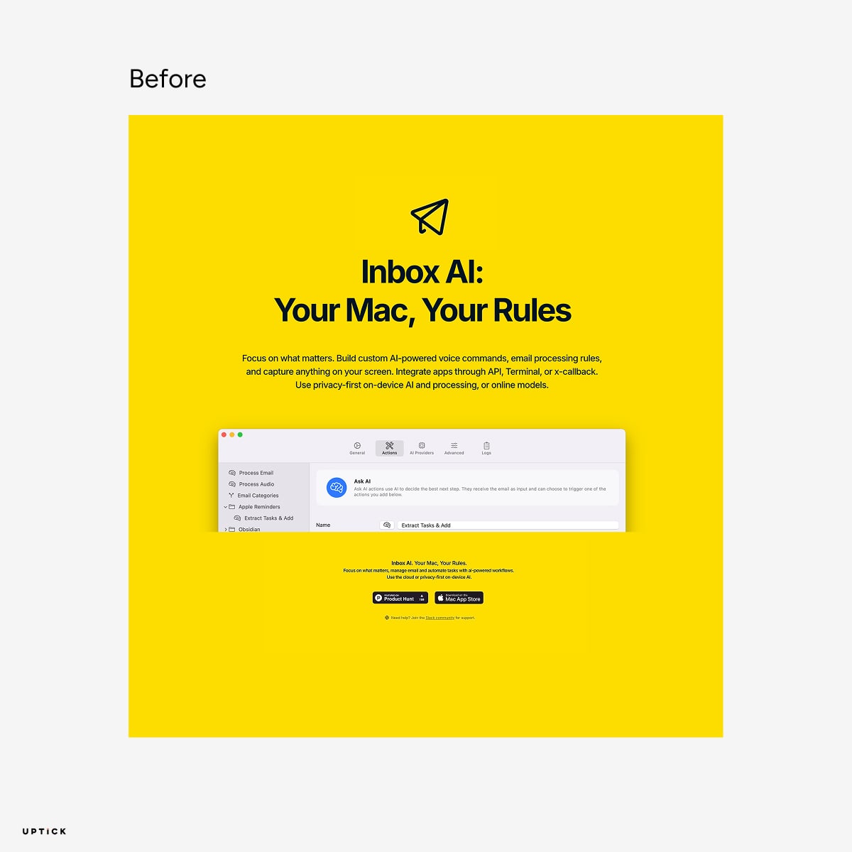 Original Inbox AI landing page with dark hero and unclear messaging
